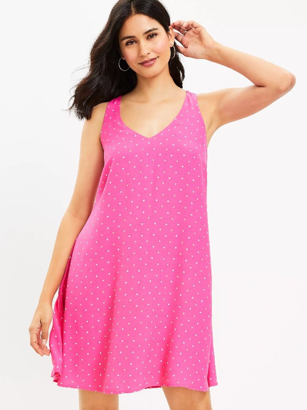 LOFT Petite Size Large Pink Polkadot Criss-Cross Back Swing Dress